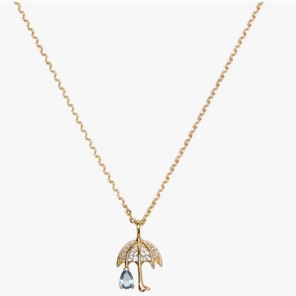 🔹️Kate Spade🔹️ Rain Or Shine Mini Pendant Necklace Umbrella Raindrop Dainty - Picture 1 of 4